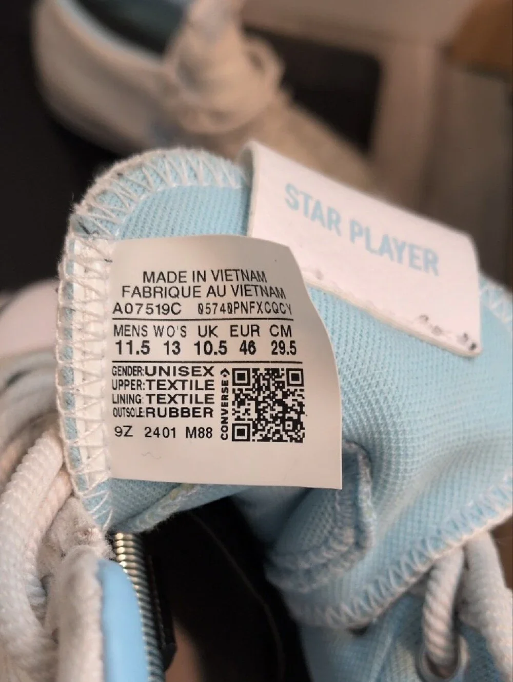 Converse White Mid Tops with Light Blue Accents
